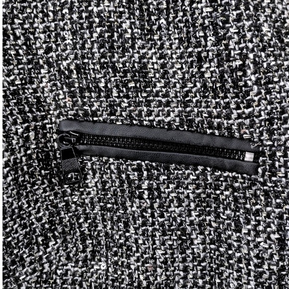 Banana Republic Tweed‎ Moto Jacket Blazer Black Faux Leather Trim Size 4 - Picture 6 of 15